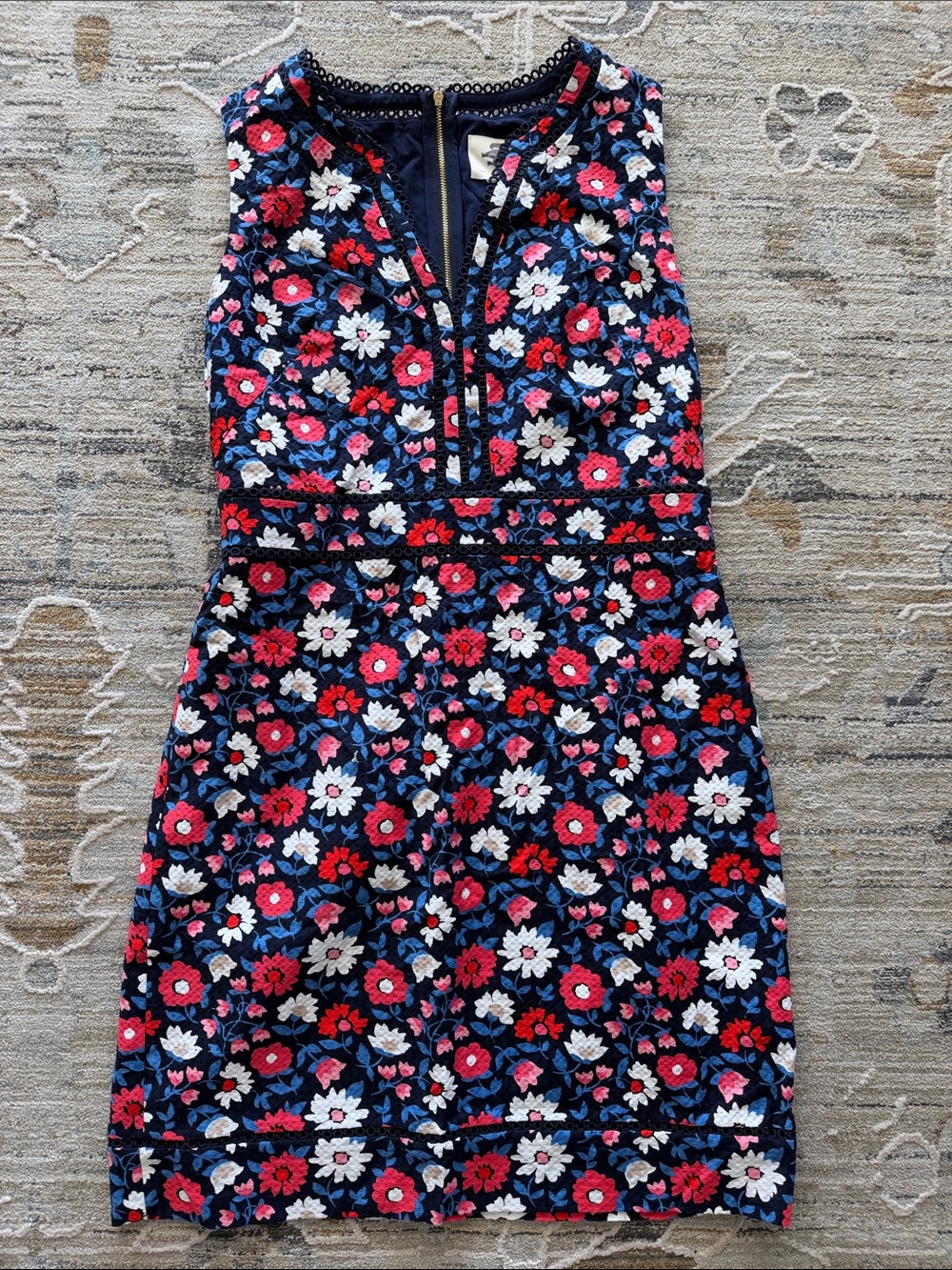 kate spade Navy Floral Sleeveless Fit-and-Flare Dress with Pink & White Blooms